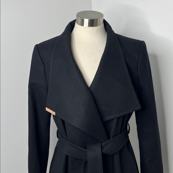Ted Baker Black Wool Funnel Neck Wrap Coat Sz 5 (LARGE) - Picture 3 of 13